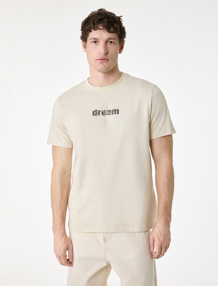  Regular Fit Kısa Kollu Bisiklet Yaka Pamuklu Baskılı Tişört