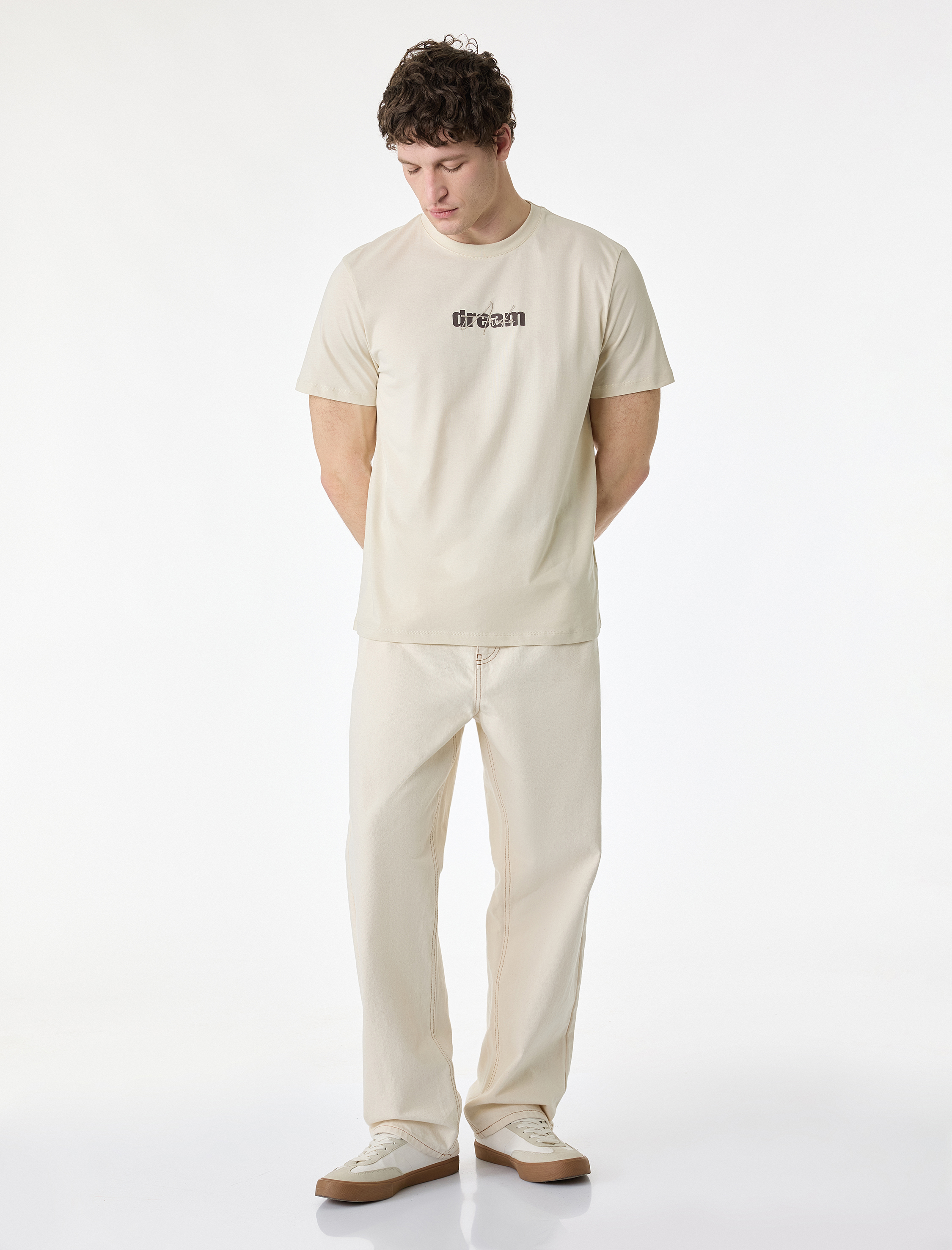   Regular Fit Kısa Kollu Bisiklet Yaka Pamuklu Baskılı Tişört