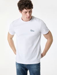 Slim Fit Kısa Kollu Pamuklu Bisiklet Yaka Baskılı Tişört