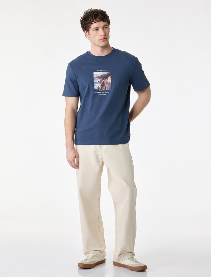  Regular Fit Kısa Kollu Bisiklet Yaka Pamuklu Baskılı Tişört