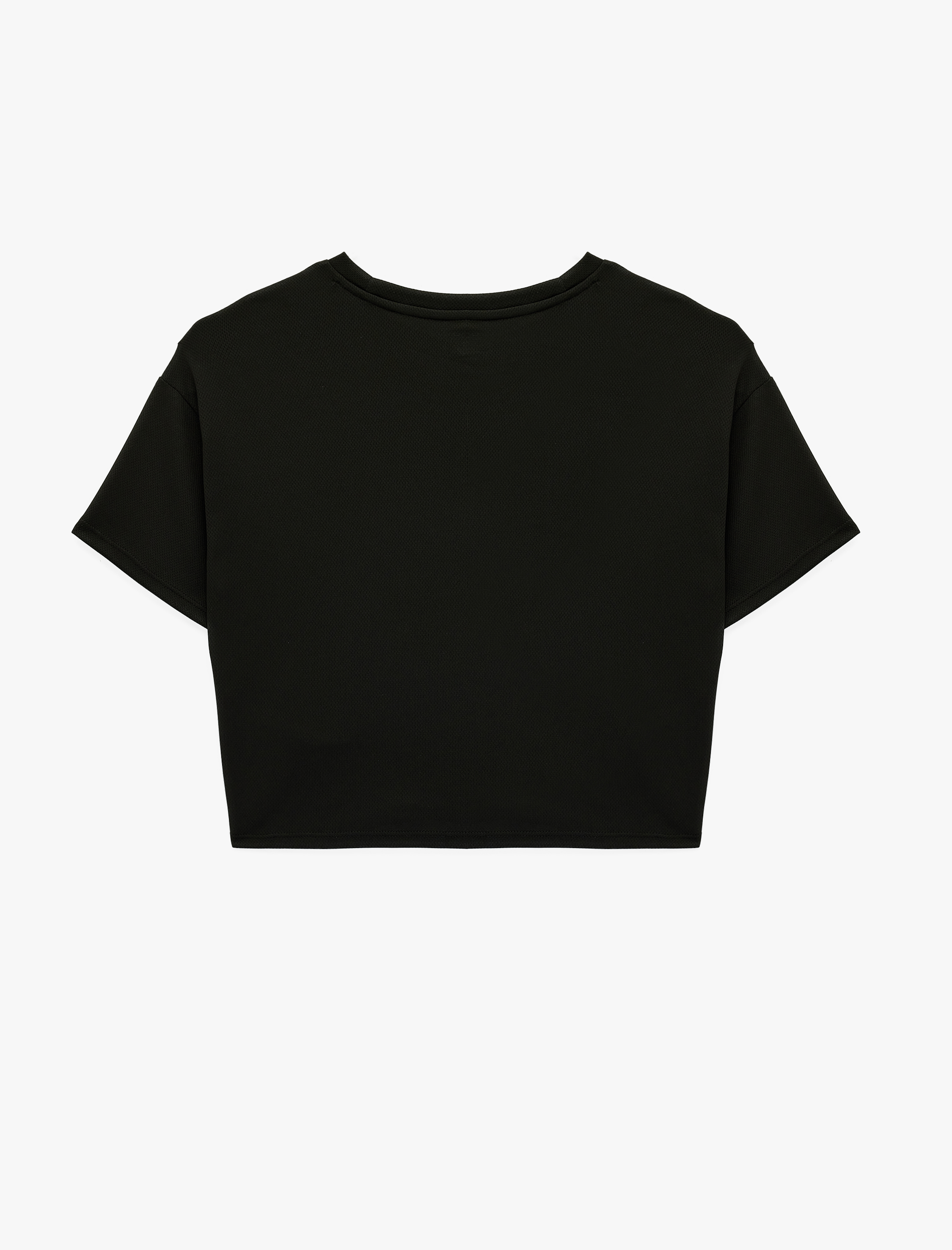   Kısa Kollu Bisiklet Yaka Rahat Kalıp Crop Spor Tişört