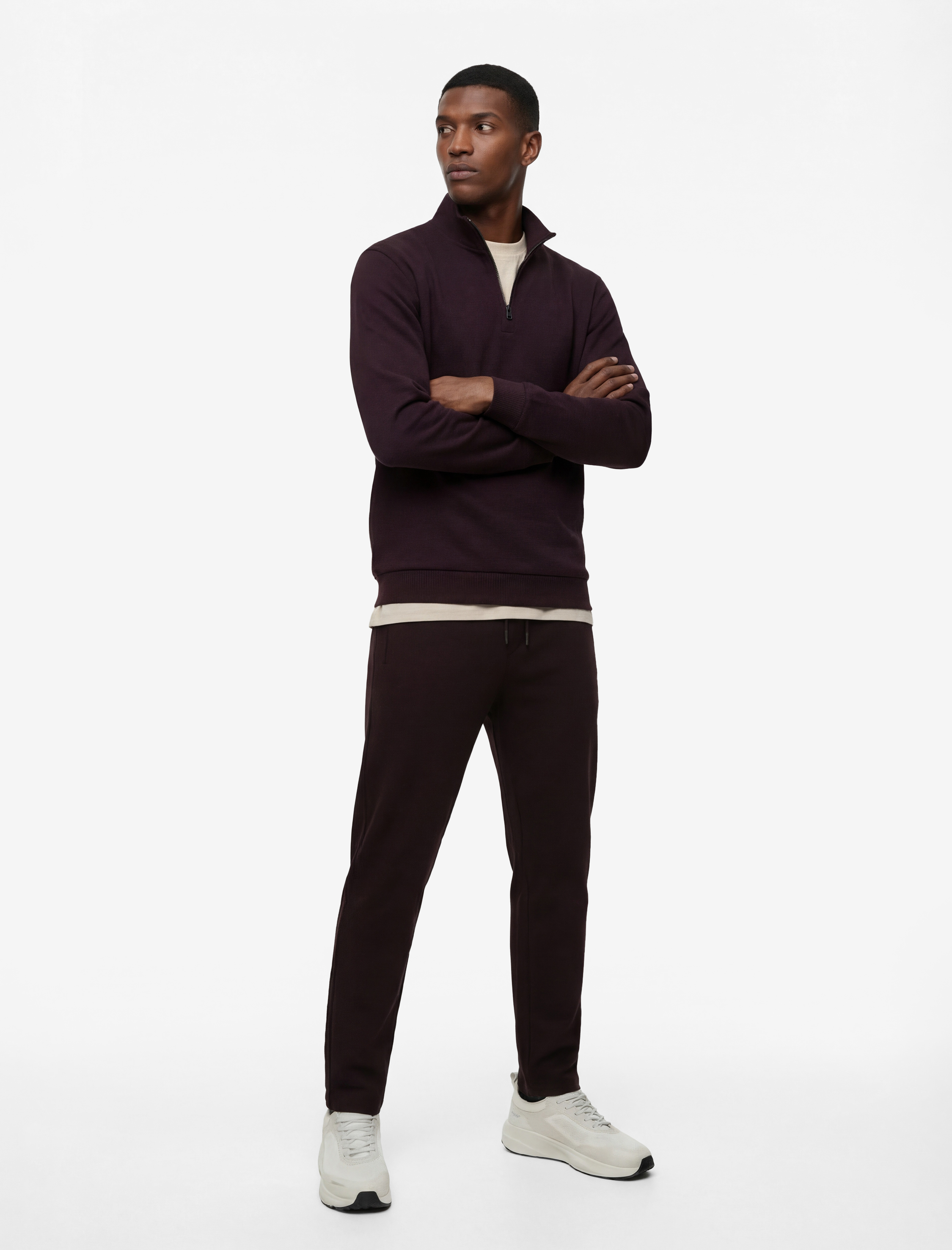   Pamuklu Uzun Kollu Oversize Dik Yaka Yarım Fermuarlı Sweatshirt