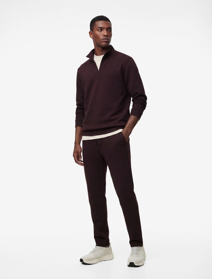  Pamuklu Uzun Kollu Oversize Dik Yaka Yarım Fermuarlı Sweatshirt