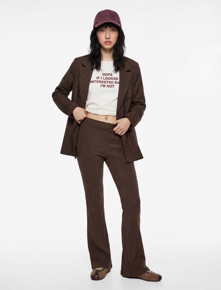  Slim Fit Nervürlü İspanyol Paça Tayt Pantolon