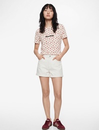 Slim Fit Kısa Kollu Bisiklet Yaka Pamuklu Çilek Baskılı Tişört