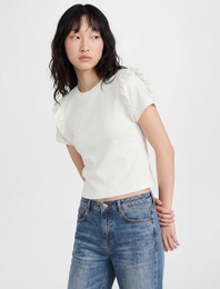 Kısa Kollu Fırfır Detaylı Bisiklet Yaka Tişört