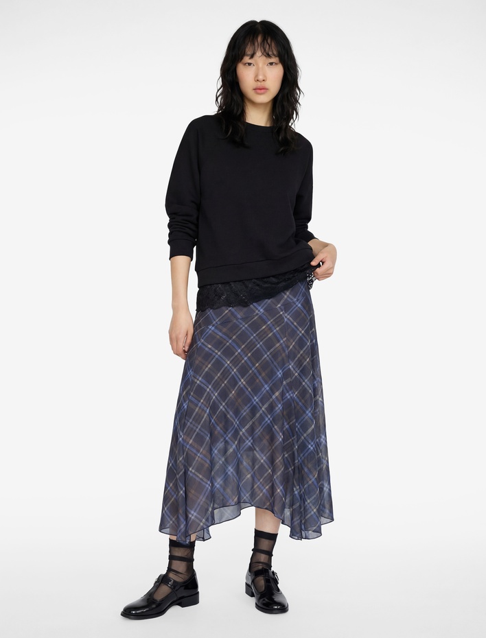  Dantel Detaylı Uzun Kollu Bisiklet Yaka Oversize Sweatshirt