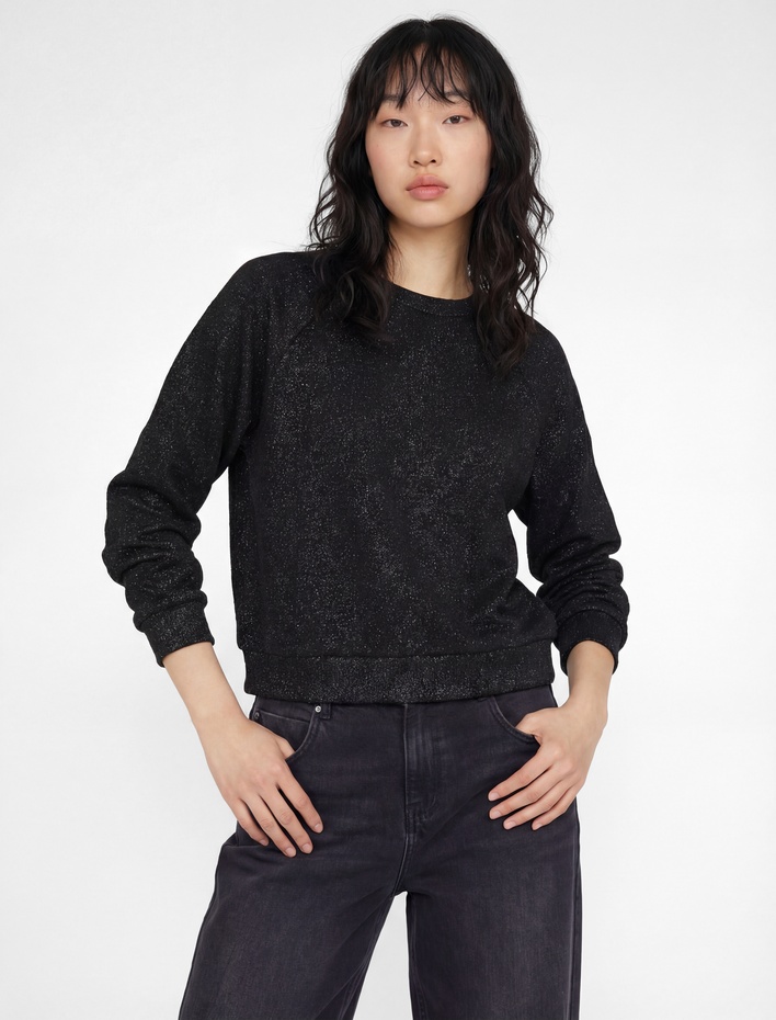  Oversize Uzun Kollu Simli Bisiklet Yaka Sweatshirt