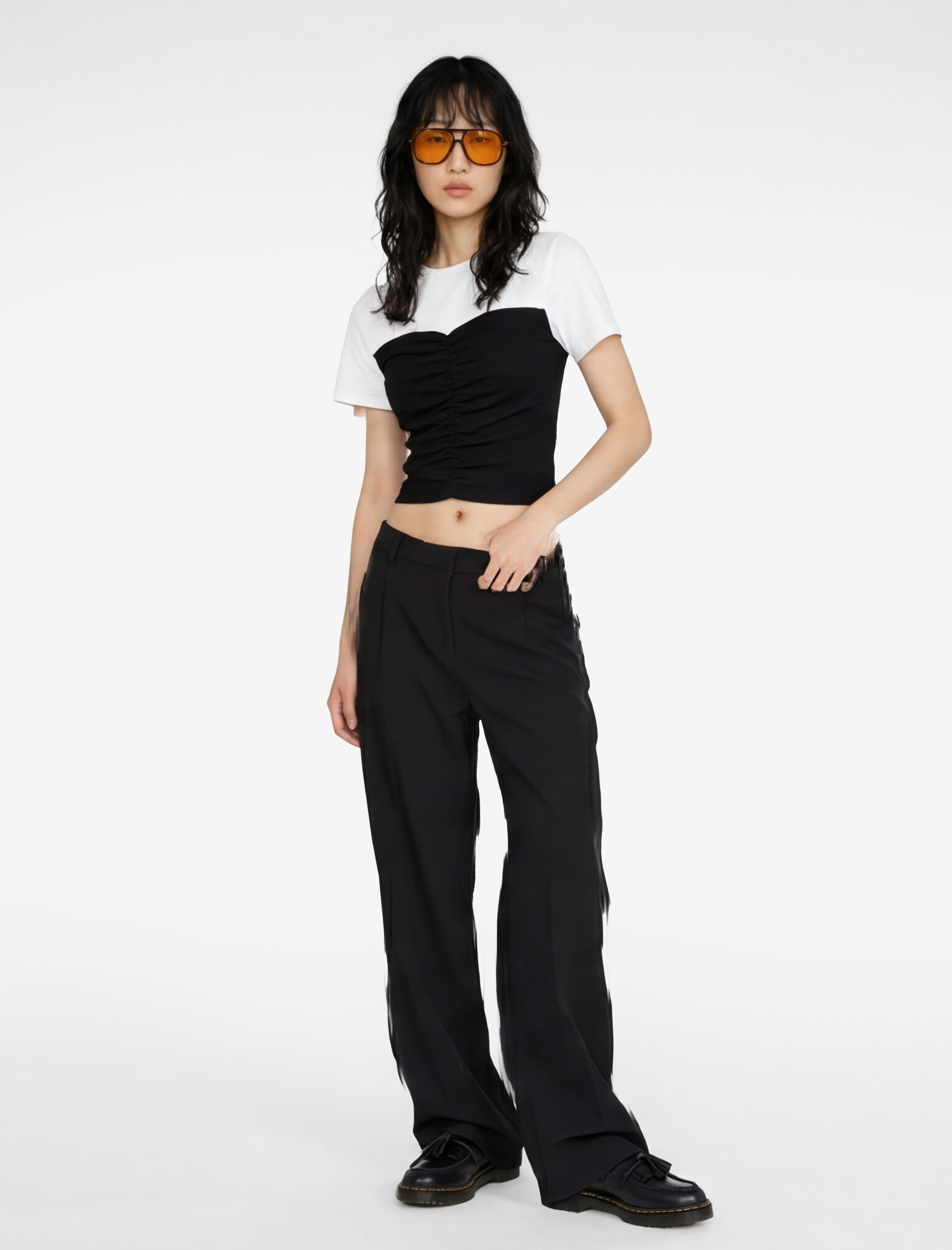   Renk Bloklu Viskon Karışımlı Kısa Kollu Bisiklet Yaka Tişört