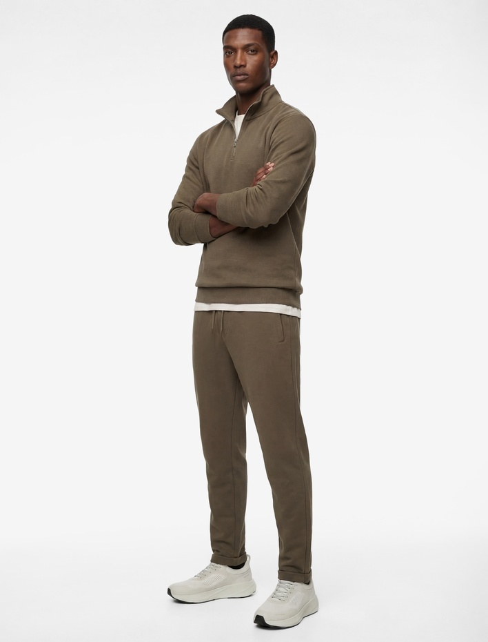  Pamuklu Uzun Kollu Oversize Dik Yaka Yarım Fermuarlı Sweatshirt