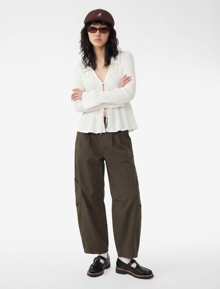  Pamuklu Cepli Düğmeli Normal Bel Rahat Kalıp Balon Pantolon