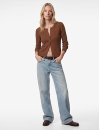 Uzun Kollu Bisiklet Yaka Düğmeli Triko Hırka