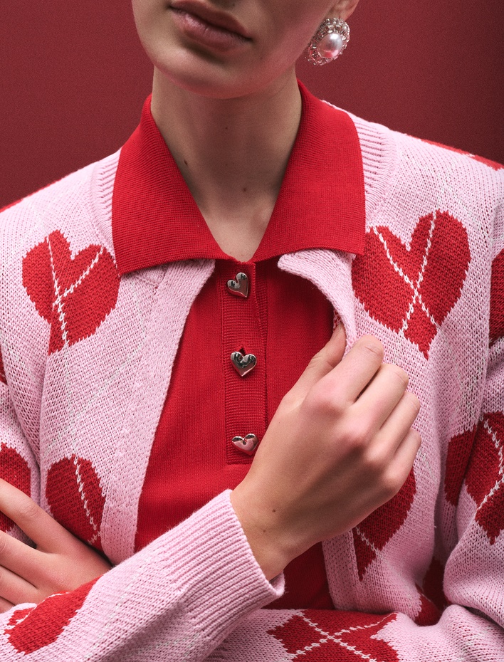  Düğmeli Uzun Kollu Bisiklet Yaka Kalpli Hırka