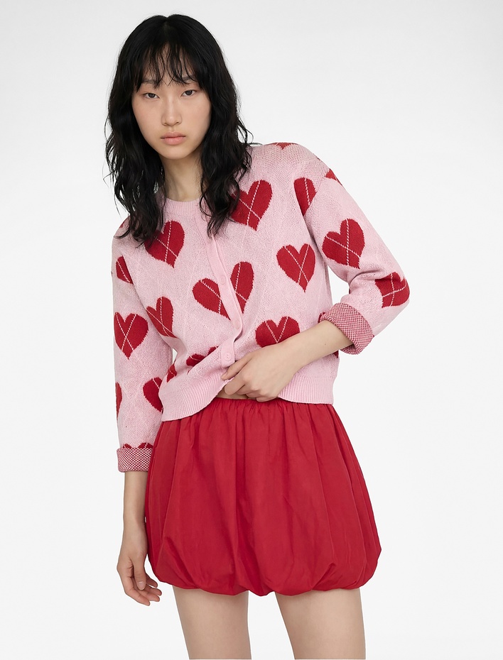  Düğmeli Uzun Kollu Bisiklet Yaka Kalpli Hırka