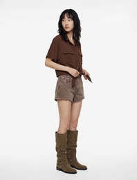 Aerobin Kumaş Rahat Kalıp Kısa Kollu Bağlama Detaylı Cepli Yazlık Gömlek