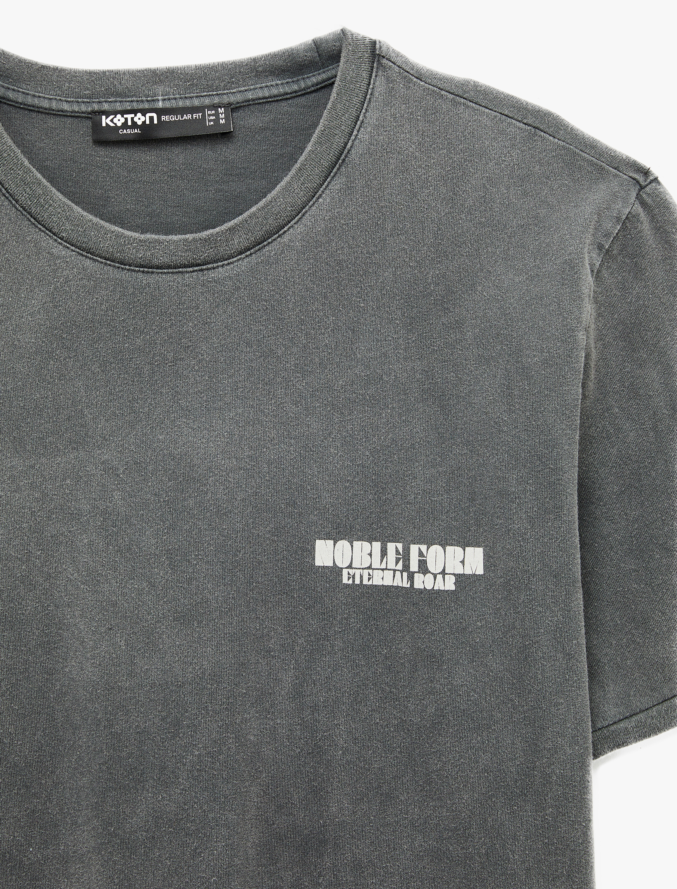   Regular Fit Kısa Kollu Pamuklu Yıkamalı Bisiklet Yaka Arkası Baskılı Tişört