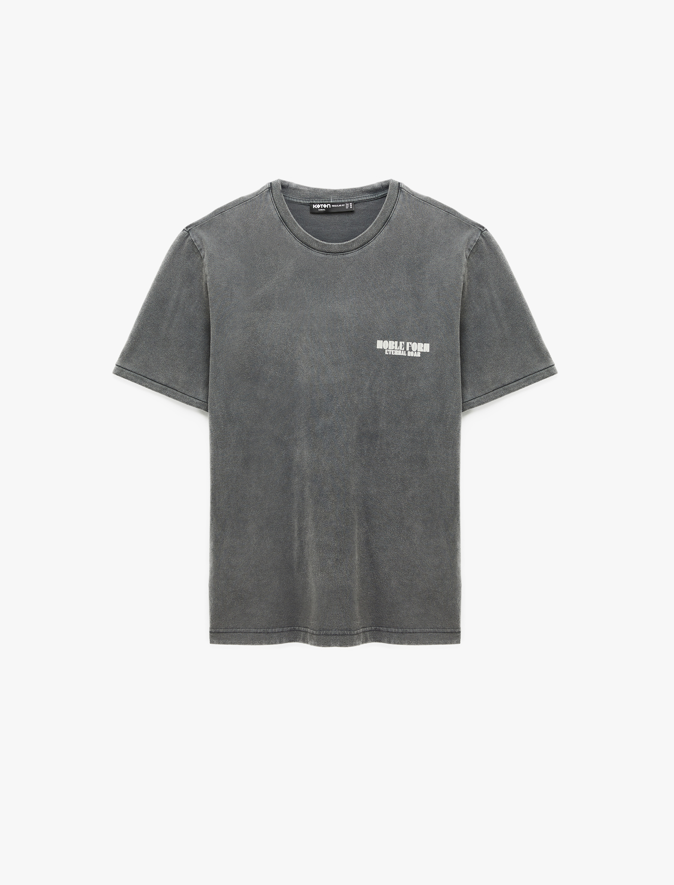   Regular Fit Kısa Kollu Pamuklu Yıkamalı Bisiklet Yaka Arkası Baskılı Tişört