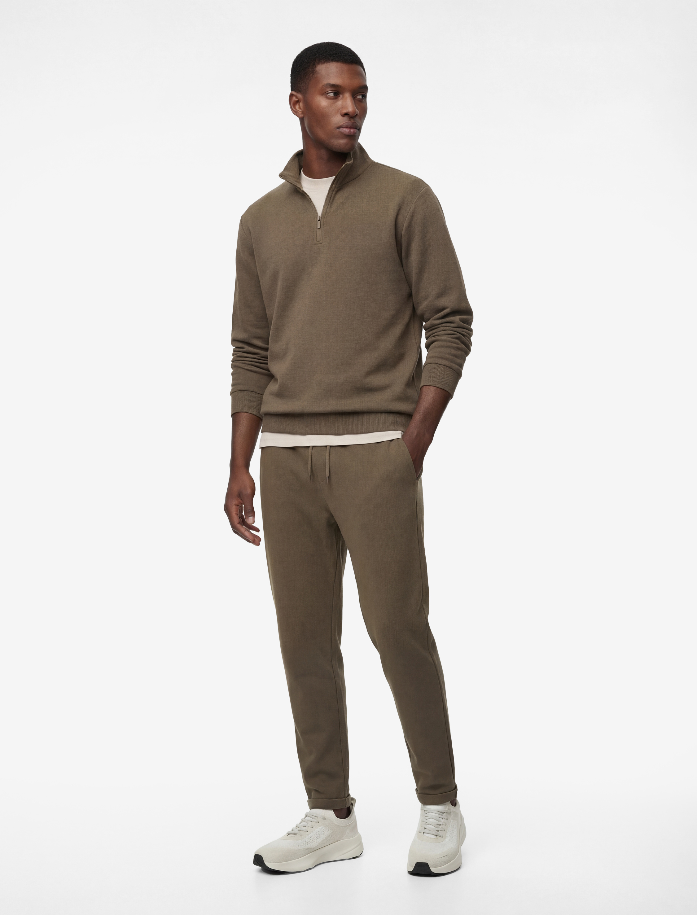   Pamuklu Cepli Duble Paça Beli Bağcıklı Tapered Spor Eşofman Altı