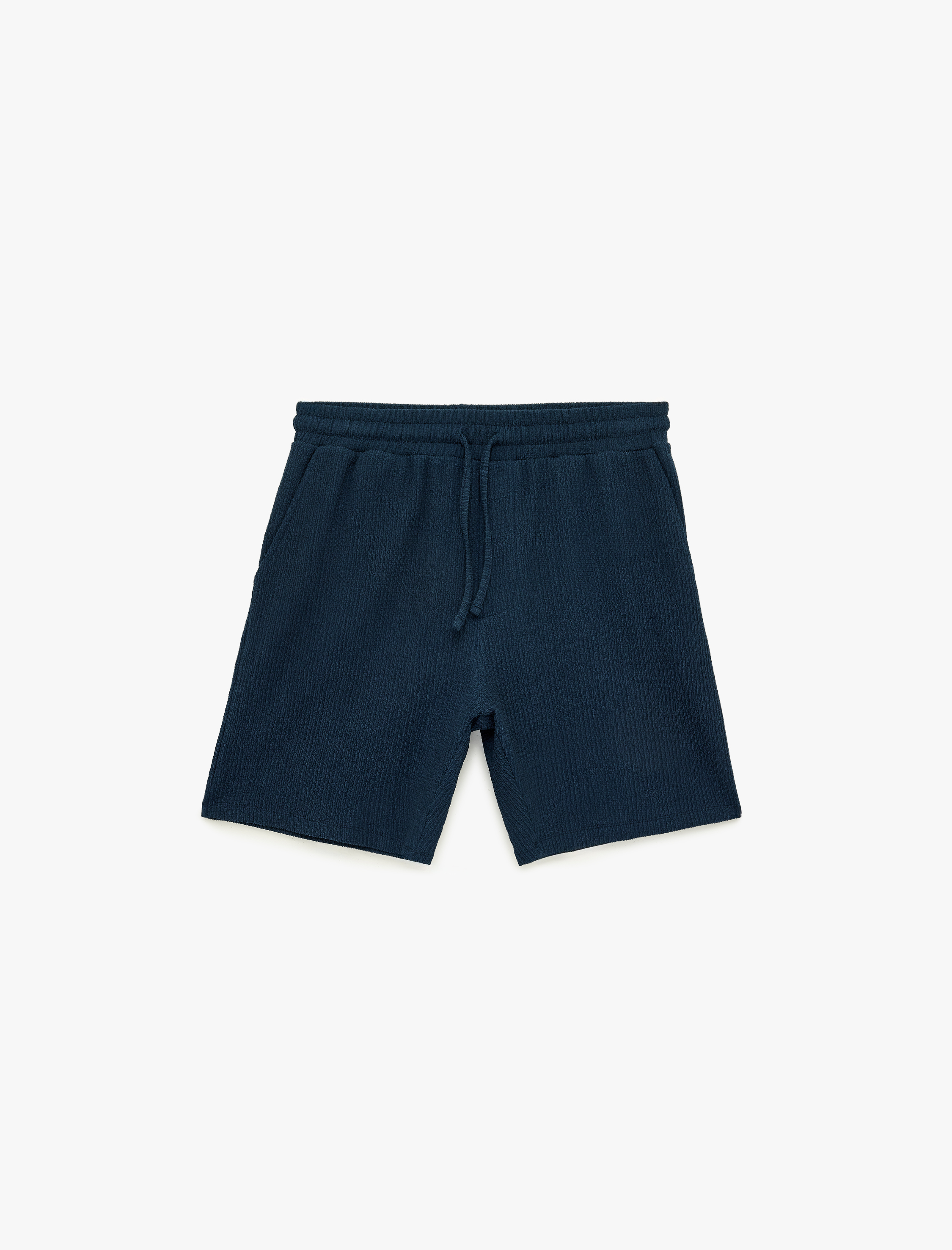   Bürümcük Kumaş Viskon Karışımlı Cepli Rahat Kalıp Beli Bağcıklı Spor Şort