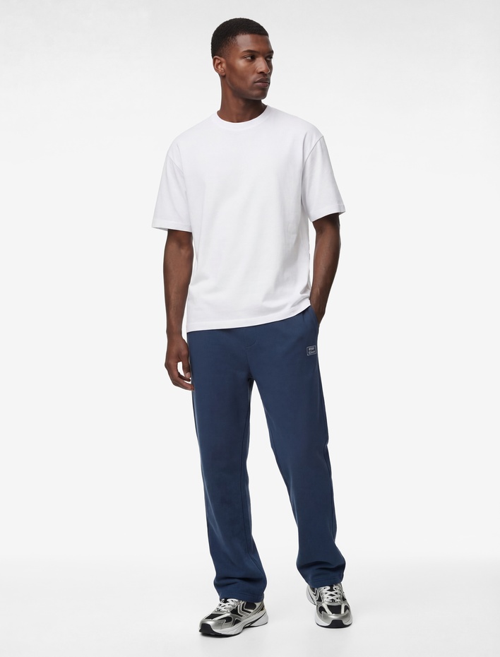  Rahat Kalıp Baskı Detaylı Şardonlu Beli Lastikli Geniş Paça Spor Eşofman Altı