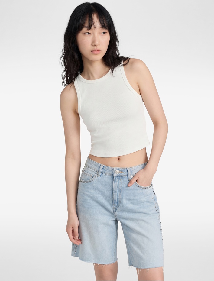  Slim Fit Bisiklet Yaka Fitilli Kolsuz Atlet