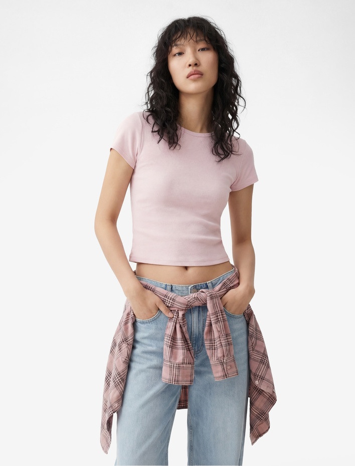  Pamuklu Kısa Kollu Bisiklet Yaka Slim Fit Kaşkorse Tişört