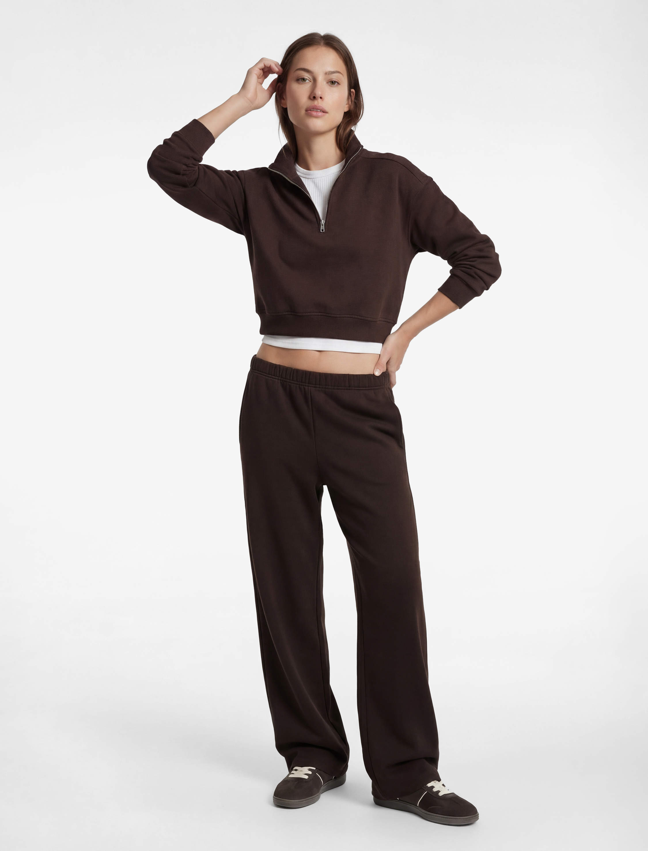   Polo Yaka Uzun Kollu Fermuarlı Oversize Spor Sweatshirt