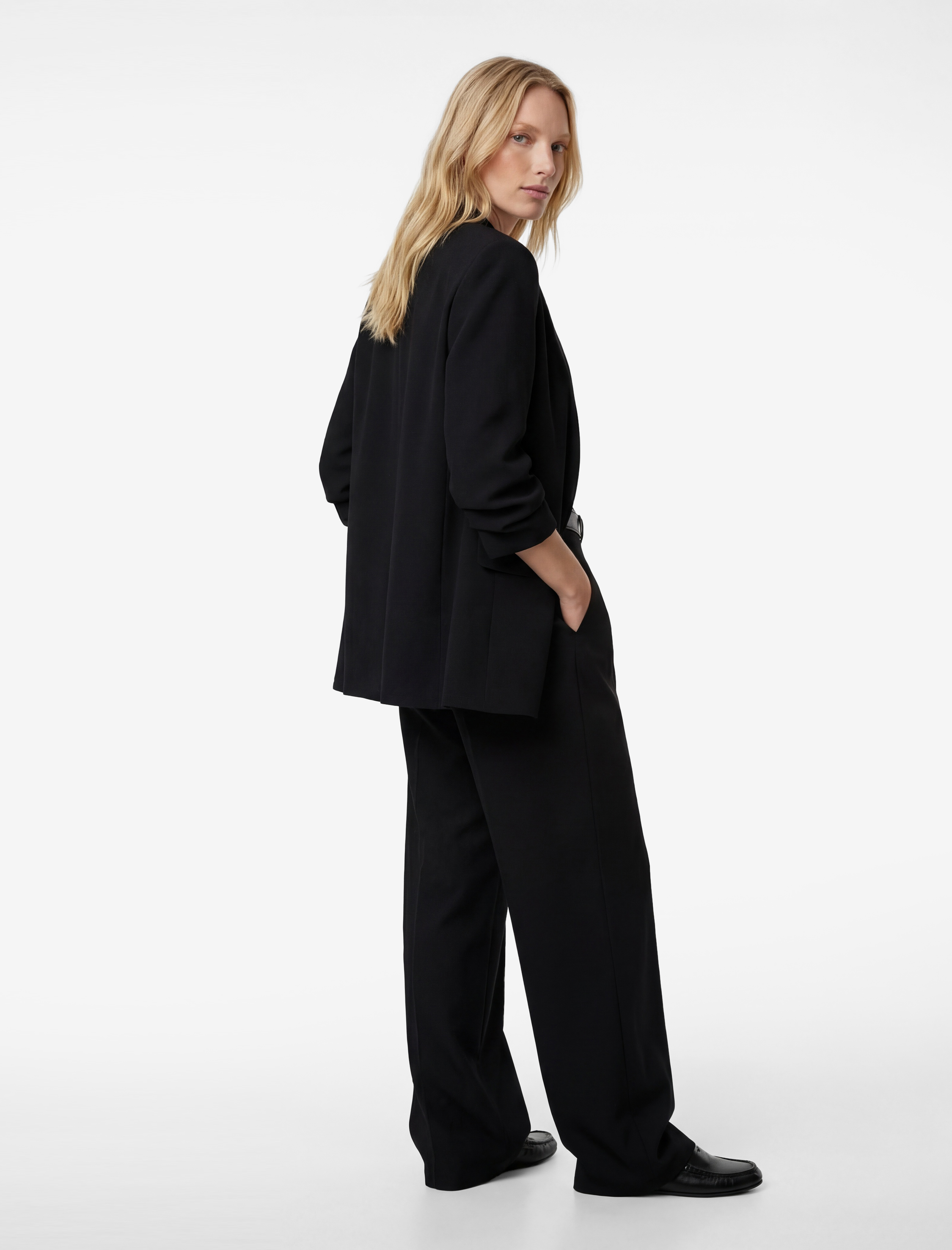   Şal Yaka 3/4 Kollu Uzun Blazer Ceket