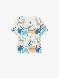 Bisiklet Yaka Kısa Kollu Pamuklu Baskılı Oversize Tişört