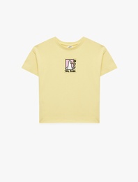 Kısa Kollu Bisiklet Yaka Pamuklu Arkası Baskılı Tişört