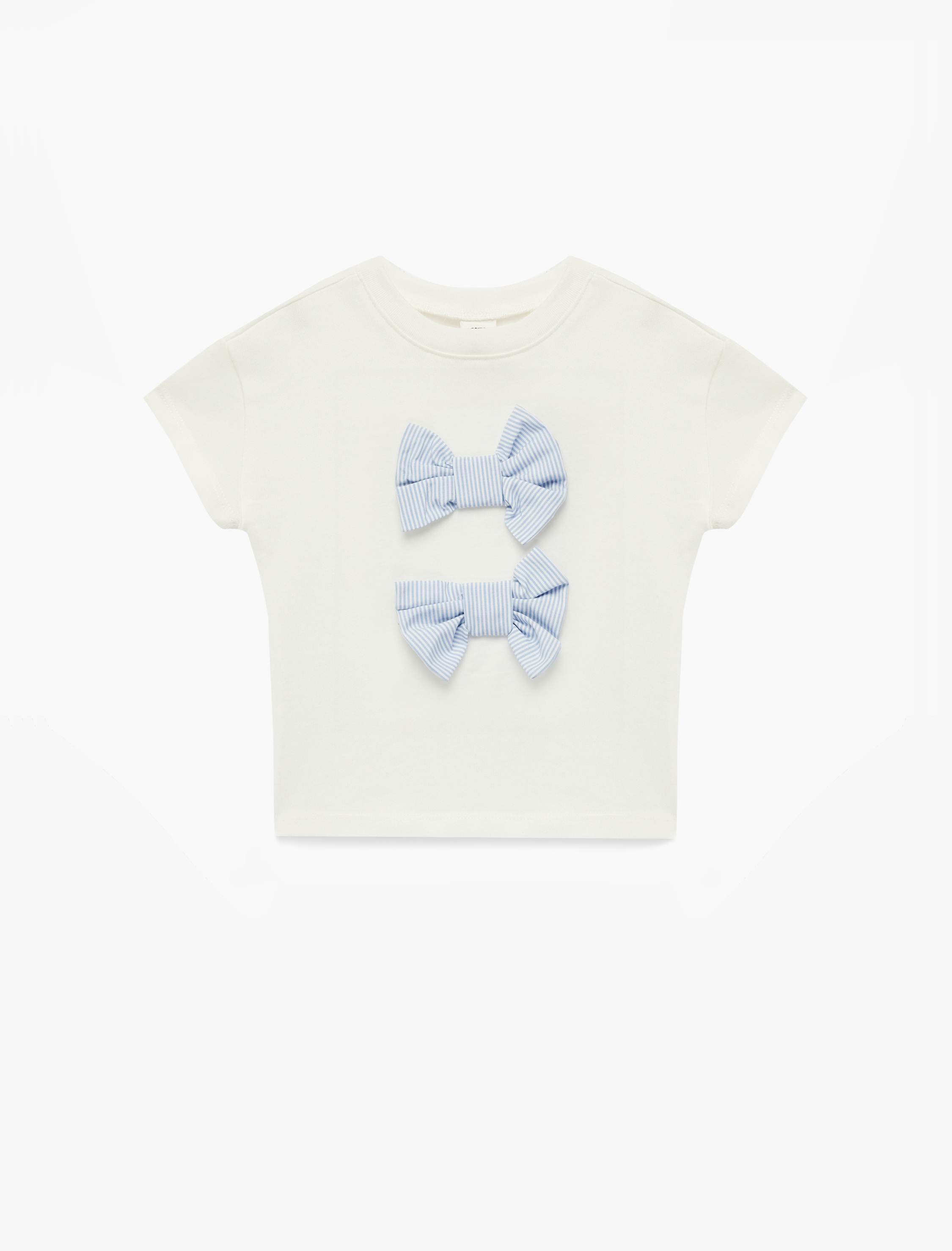  Kız Bebek Pamuklu Fiyonk Aplike Detaylı Kısa Kollu Bisiklet Yaka Tişört