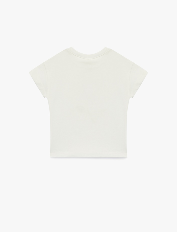 Kız Bebek Pamuklu Fiyonk Aplike Detaylı Kısa Kollu Bisiklet Yaka Tişört