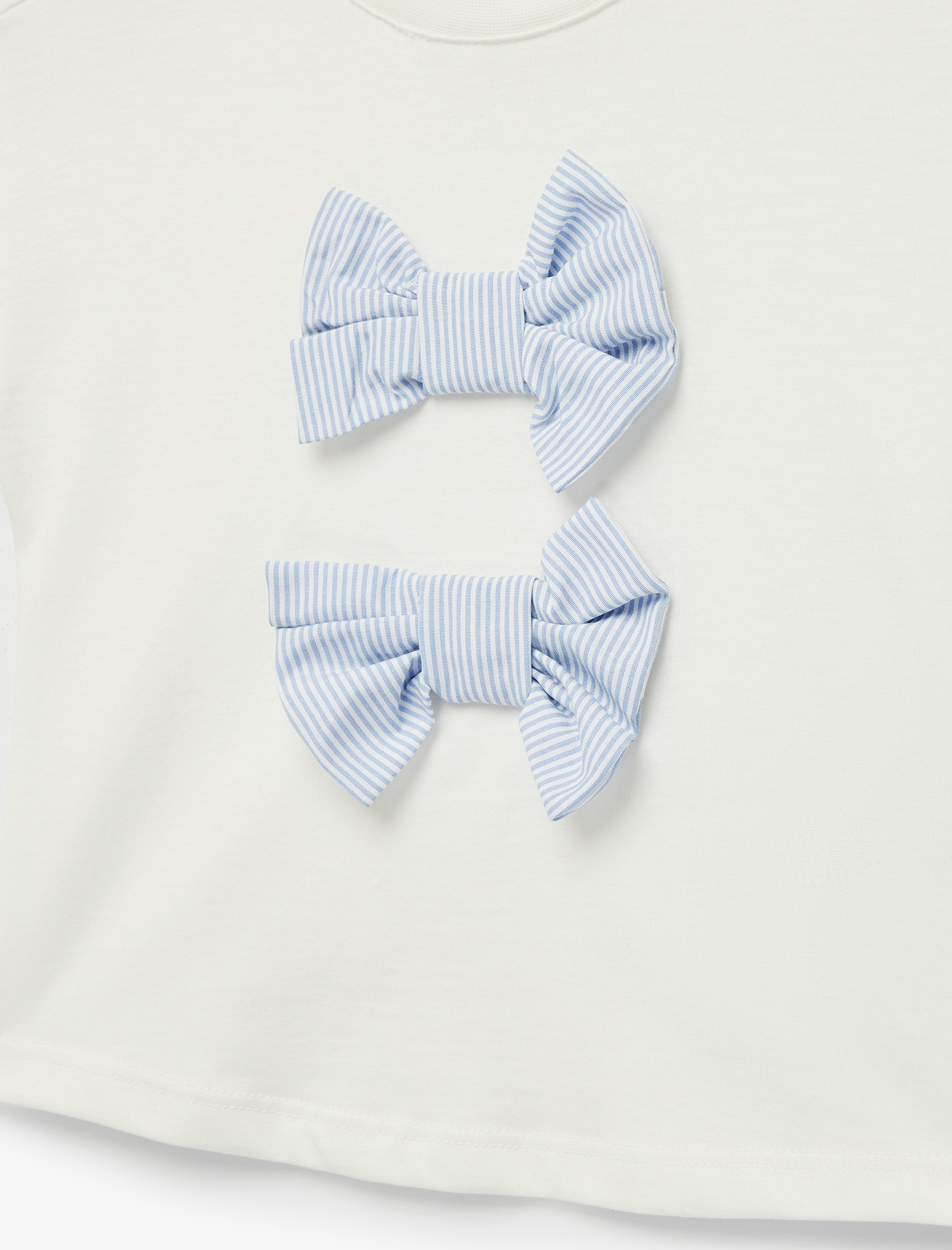  Kız Bebek Pamuklu Fiyonk Aplike Detaylı Kısa Kollu Bisiklet Yaka Tişört