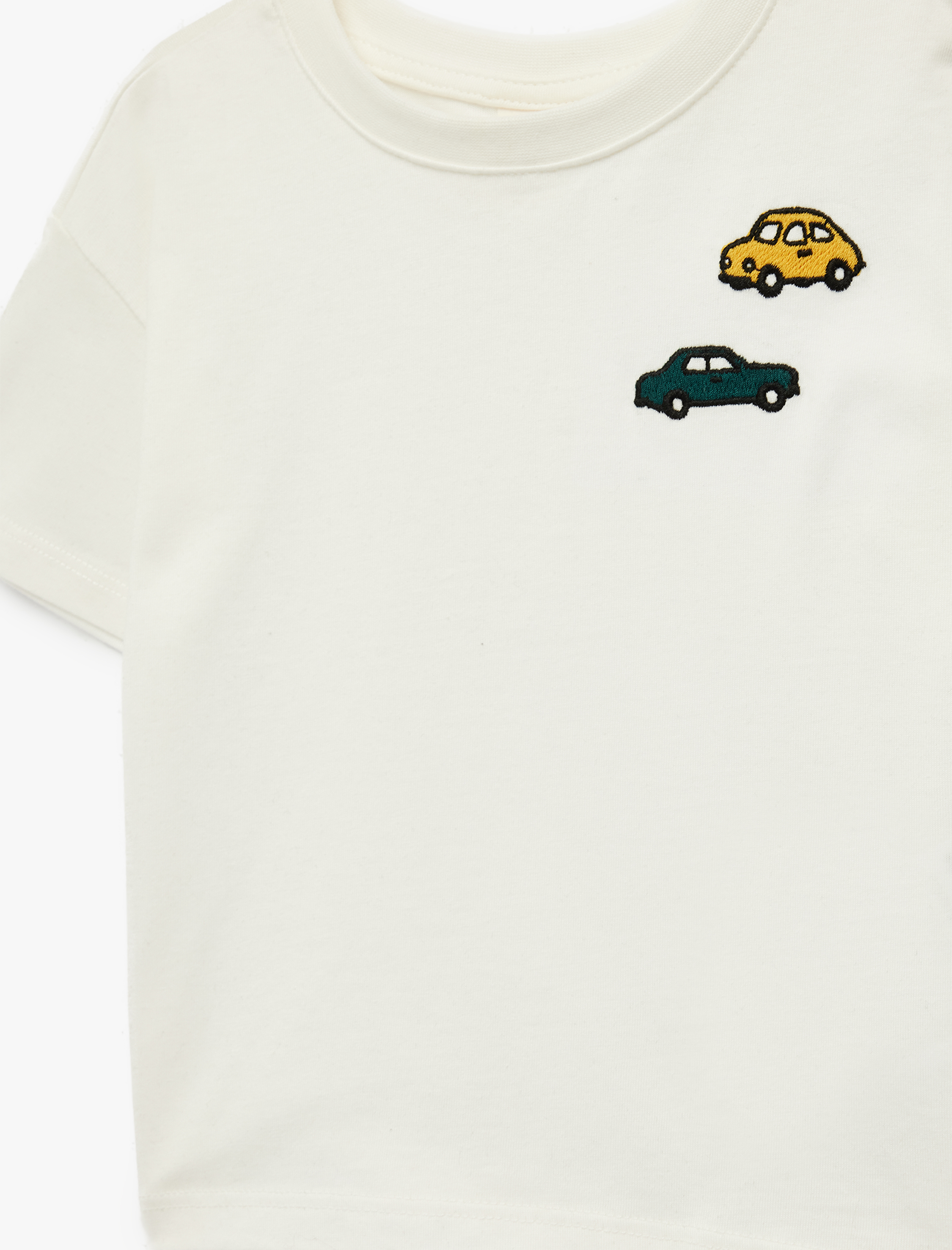  Erkek Bebek Pamuklu Bisiklet Yaka Kısa Kollu Araba Nakışlı Oversize Tişört