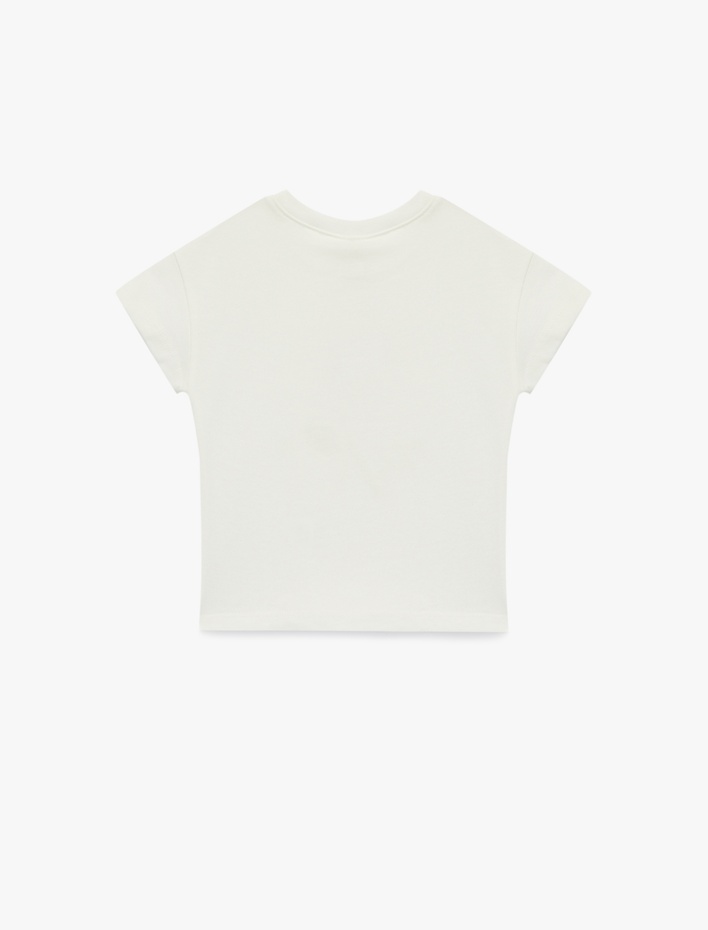 Kız Bebek Çiçek Aplike Detaylı Kısa Kollu Bisiklet Yaka Pamuklu Tişört