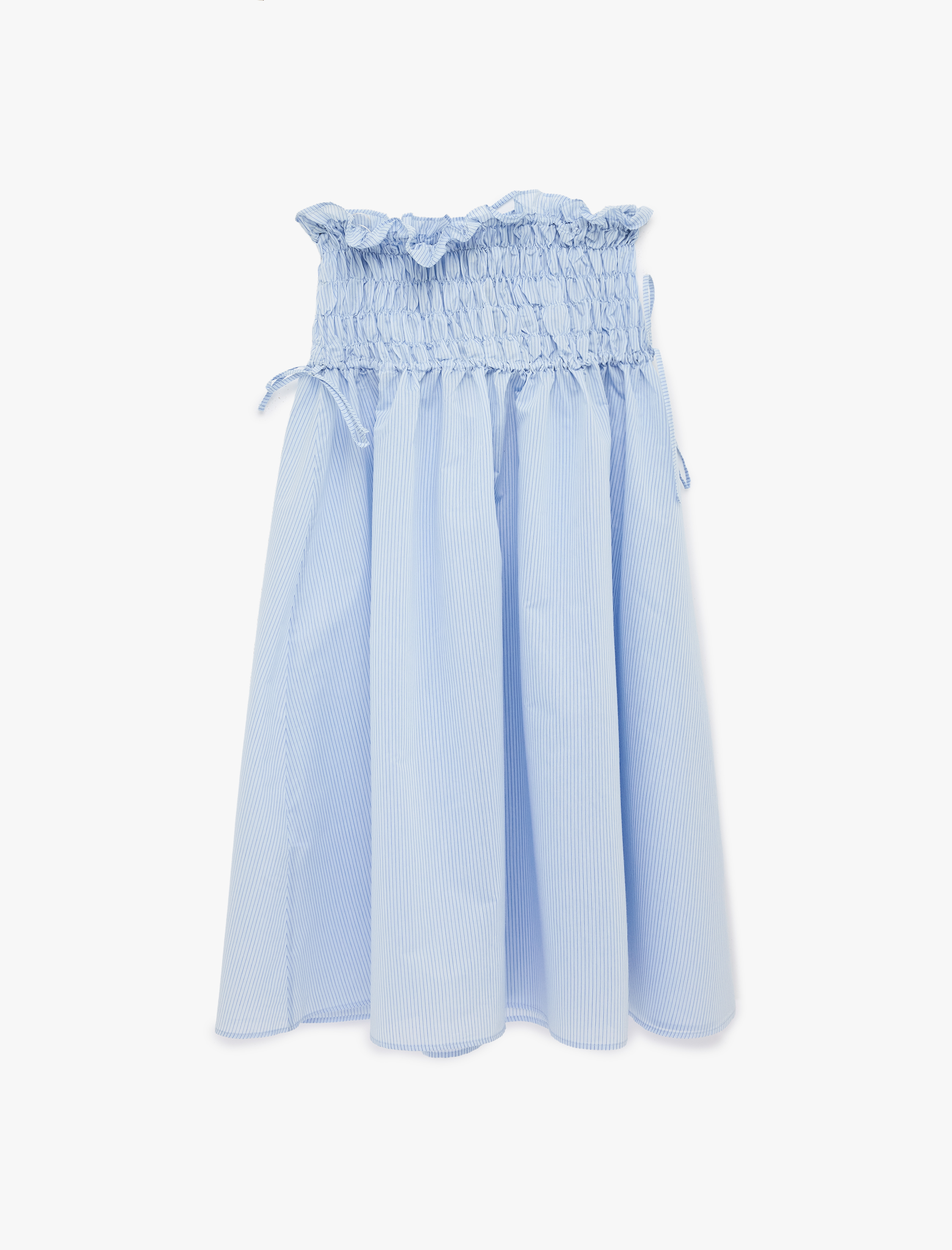   Pamuklu Yanları Bağlama Detaylı Gipeli Kloş Poplin Çizgili Midi Etek