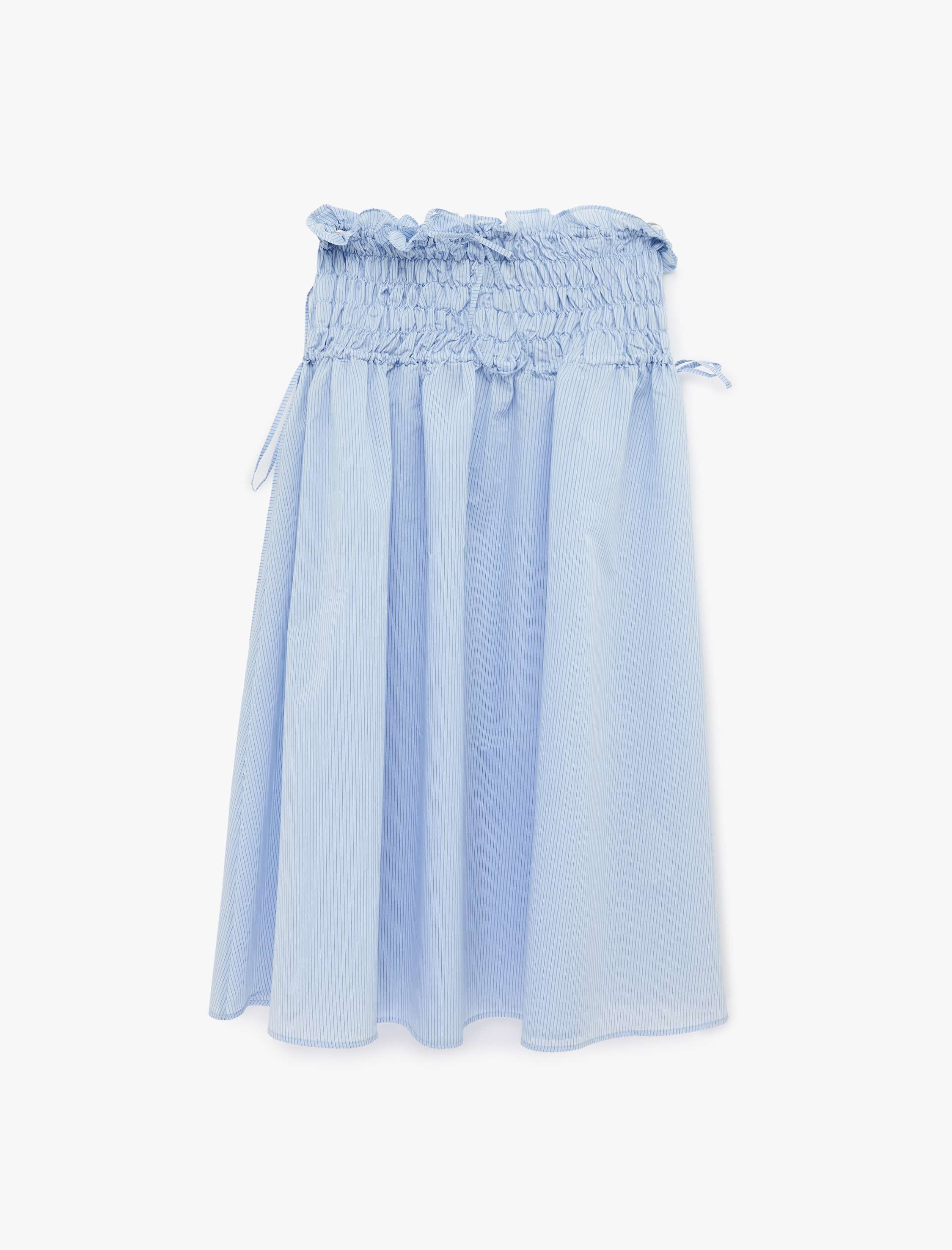   Pamuklu Yanları Bağlama Detaylı Gipeli Kloş Poplin Çizgili Midi Etek