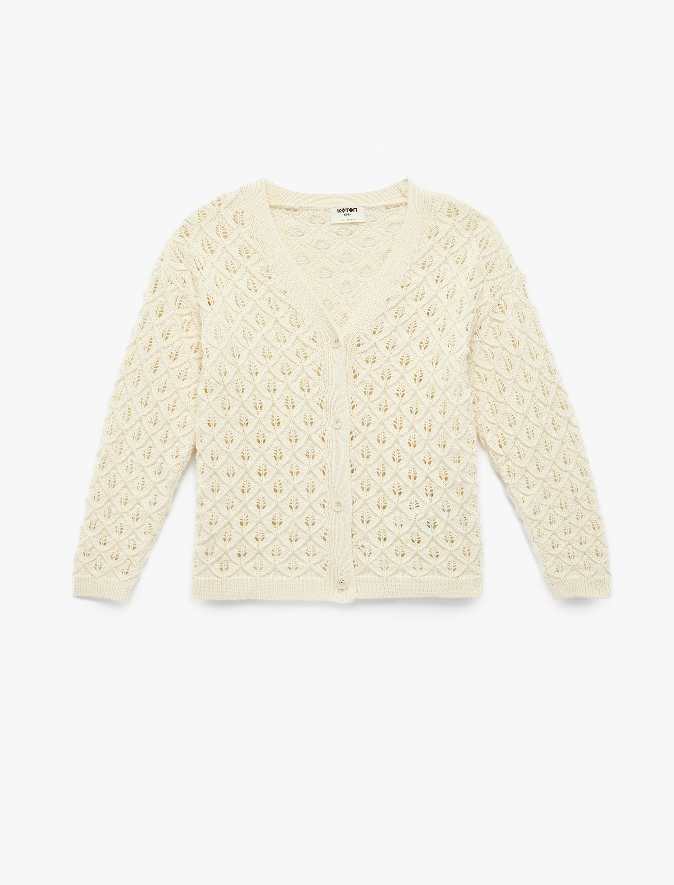  Kız Çocuk Rahat Kalıp Ajurlu Uzun Kollu V Yaka Triko Hırka