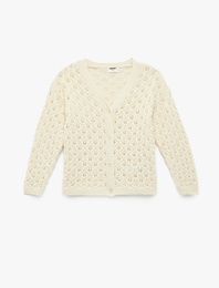 Rahat Kalıp Ajurlu Uzun Kollu V Yaka Triko Hırka