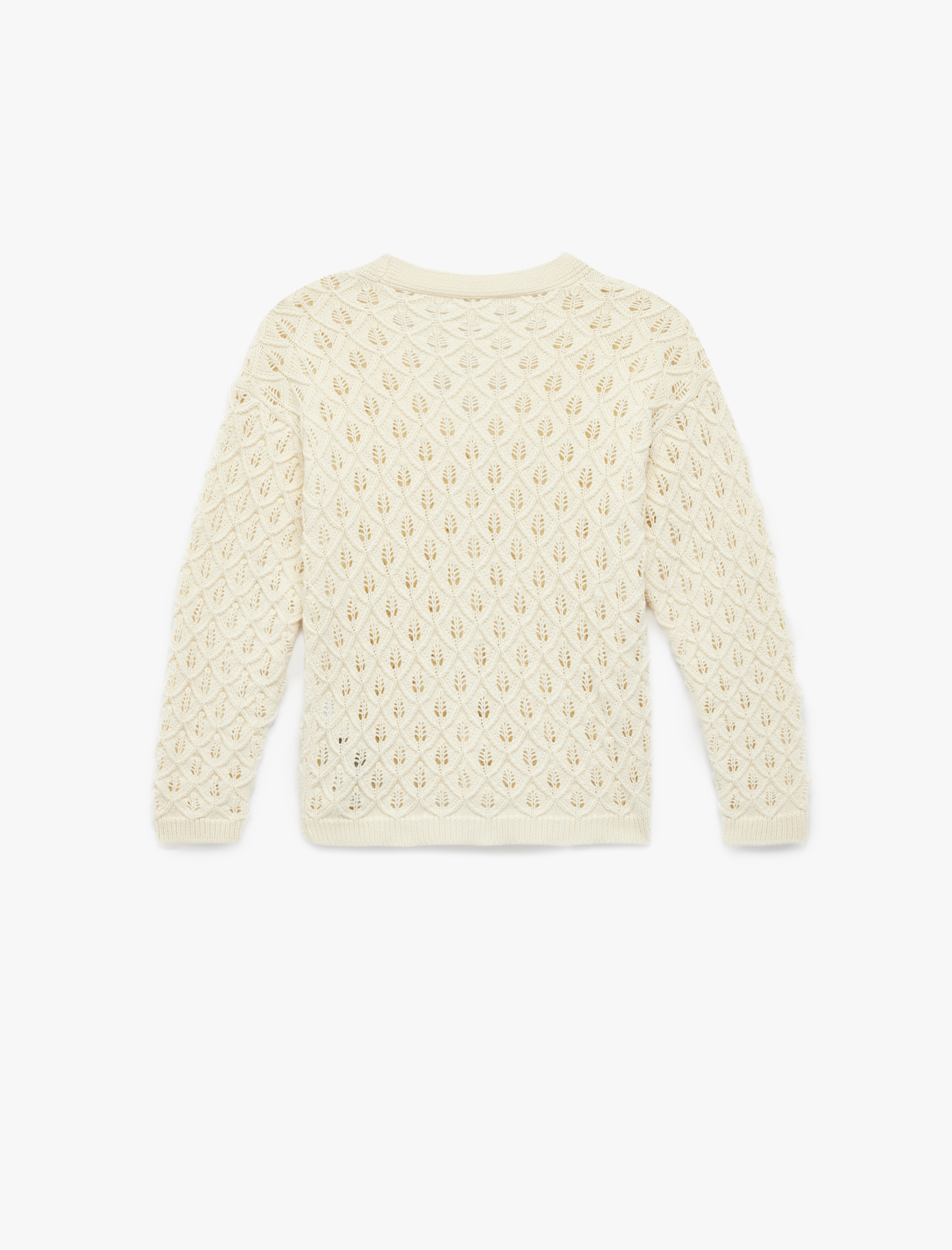  Kız Çocuk Rahat Kalıp Ajurlu Uzun Kollu V Yaka Triko Hırka