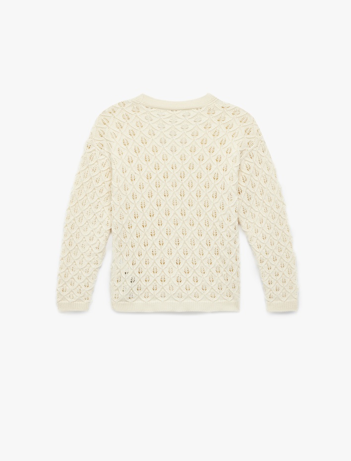 Kız Çocuk Rahat Kalıp Ajurlu Uzun Kollu V Yaka Triko Hırka