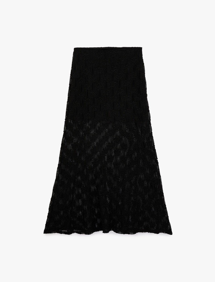  Yarım Astarlı Slim Fit Midi Dantel Etek