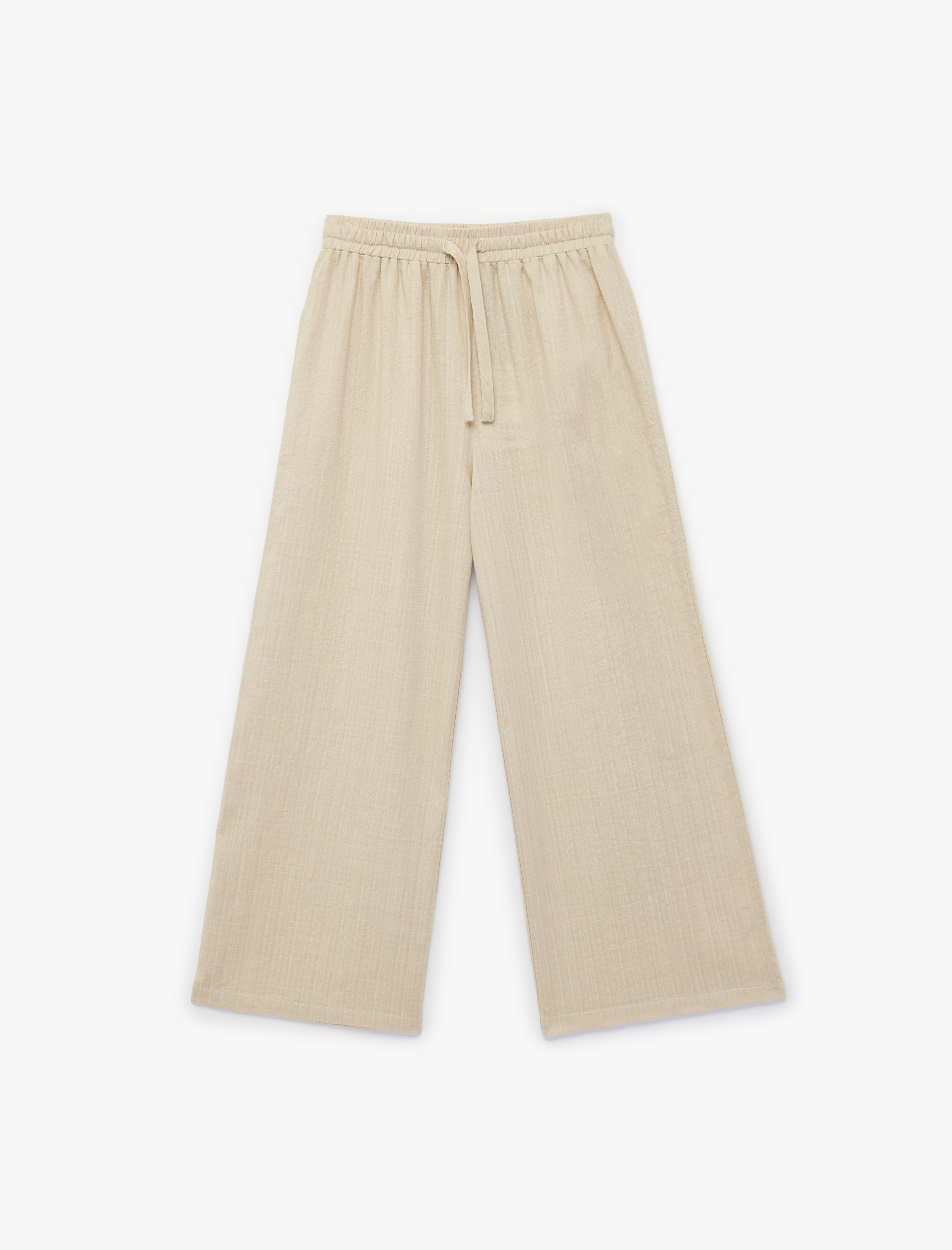  Kız Çocuk Pamuk Viskon Karışımlı Rahat Kalıp Beli Lastikli Bağlamalı Geniş Paça Pantolon