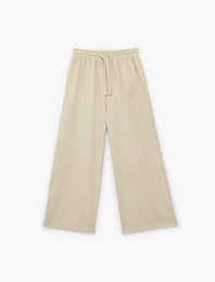 Pamuk Viskon Karışımlı Rahat Kalıp Beli Lastikli Bağlamalı Geniş Paça Pantolon