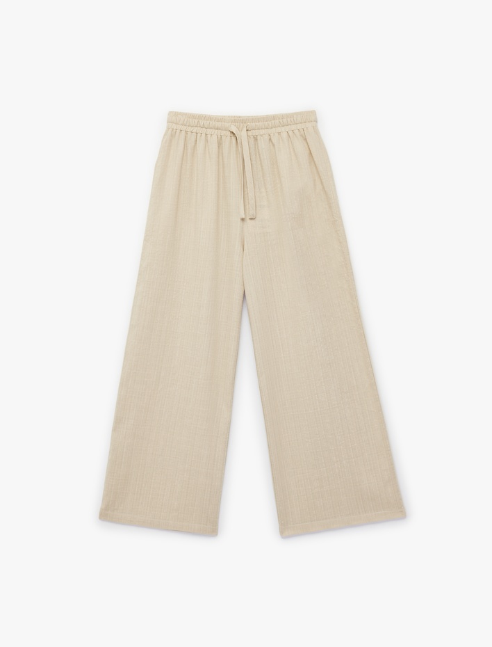 Kız Çocuk Pamuk Viskon Karışımlı Rahat Kalıp Beli Lastikli Bağlamalı Geniş Paça Pantolon