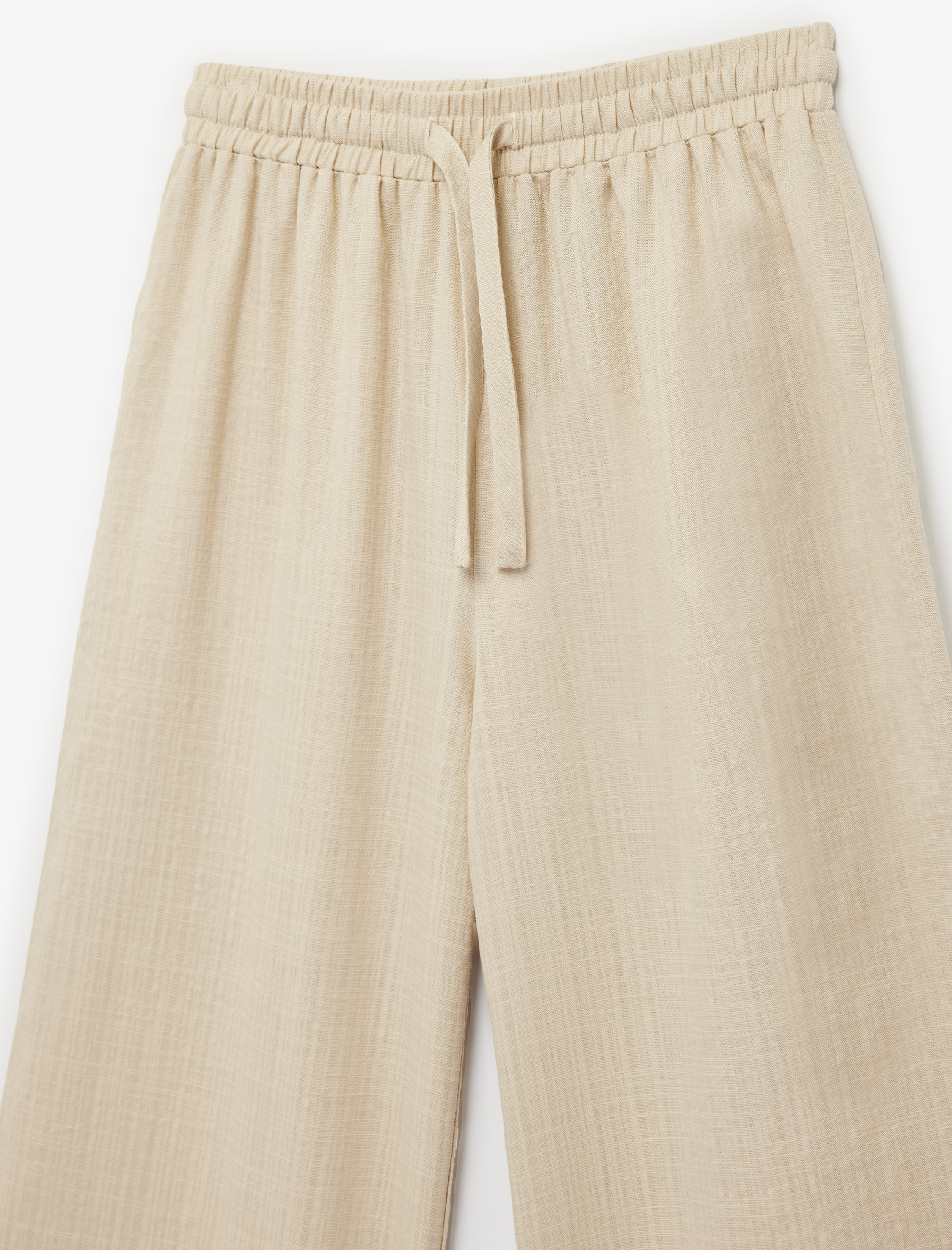  Kız Çocuk Pamuk Viskon Karışımlı Rahat Kalıp Beli Lastikli Bağlamalı Geniş Paça Pantolon