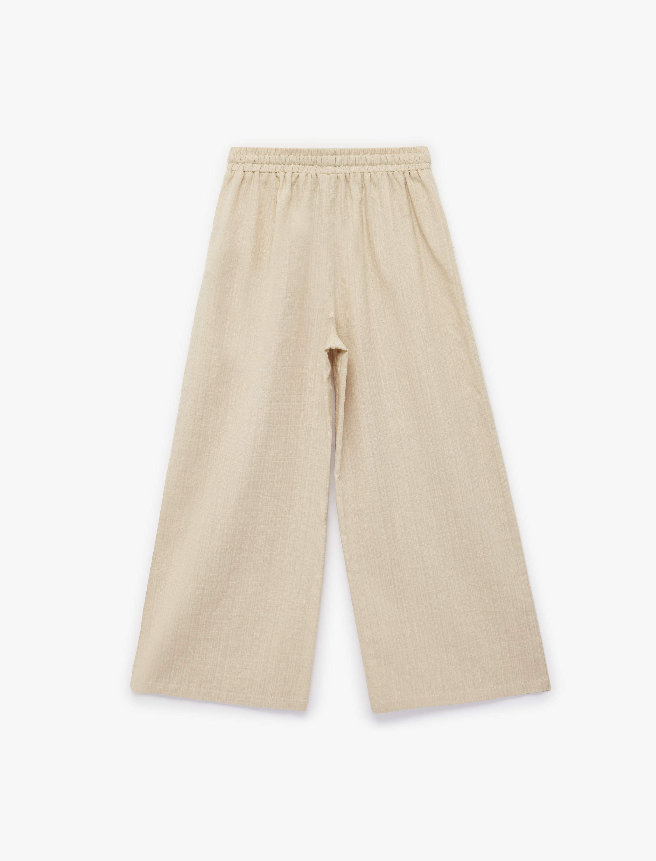  Kız Çocuk Pamuk Viskon Karışımlı Rahat Kalıp Beli Lastikli Bağlamalı Geniş Paça Pantolon