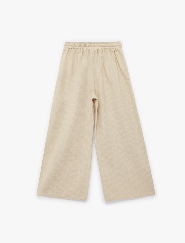 Kız Çocuk Pamuk Viskon Karışımlı Rahat Kalıp Beli Lastikli Bağlamalı Geniş Paça Pantolon