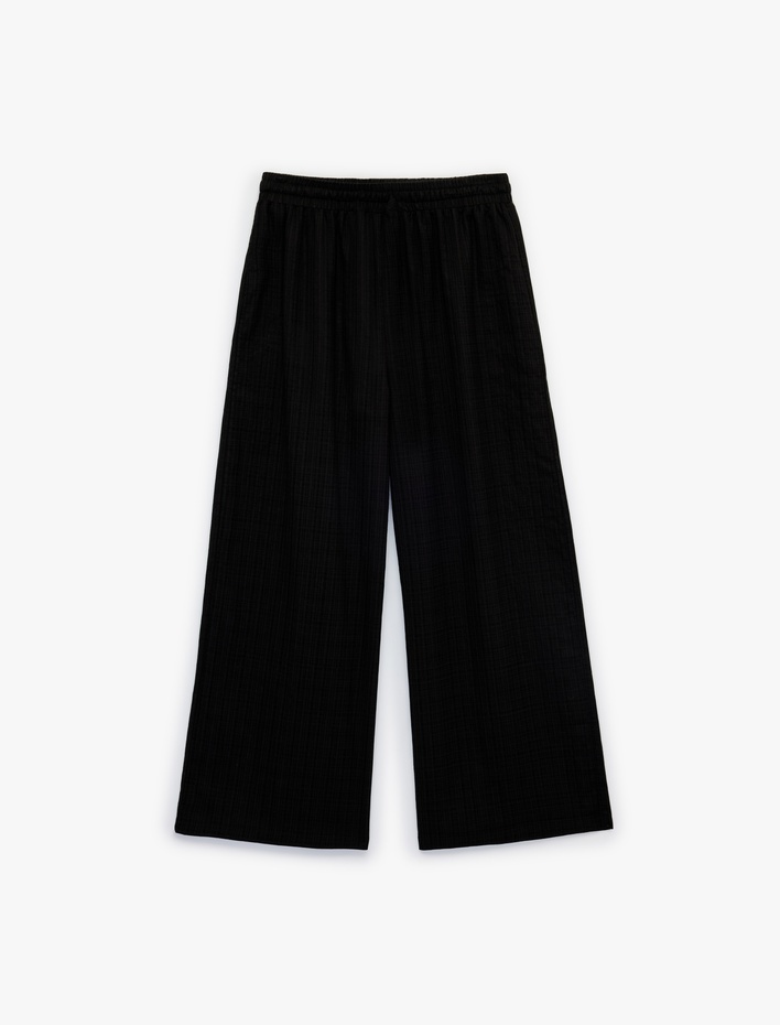 Kız Çocuk Pamuk Viskon Karışımlı Rahat Kalıp Beli Lastikli Bağlamalı Geniş Paça Pantolon