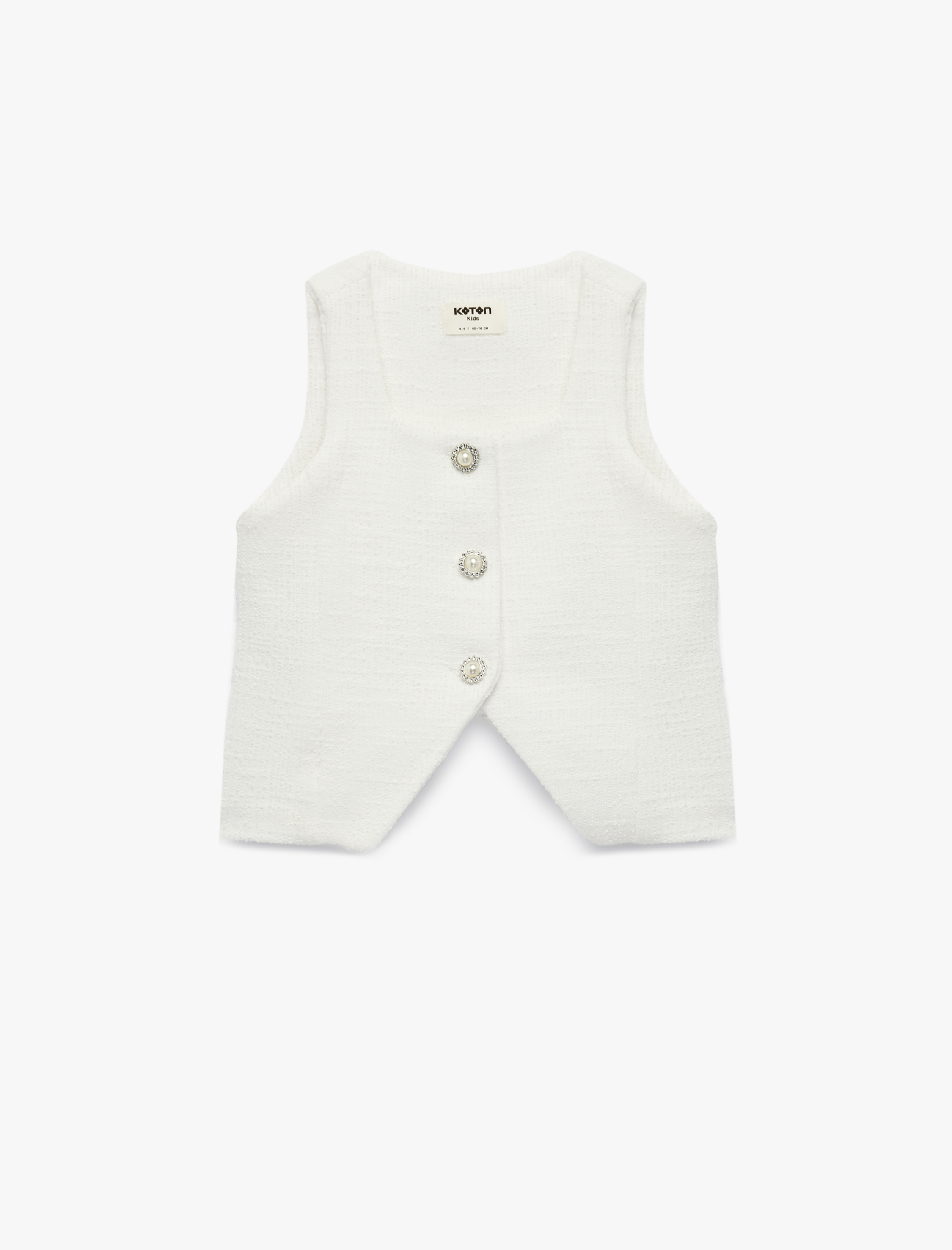  Kız Çocuk Kolsuz Kare Yaka Düğmeli Crop Tüvit Bluz